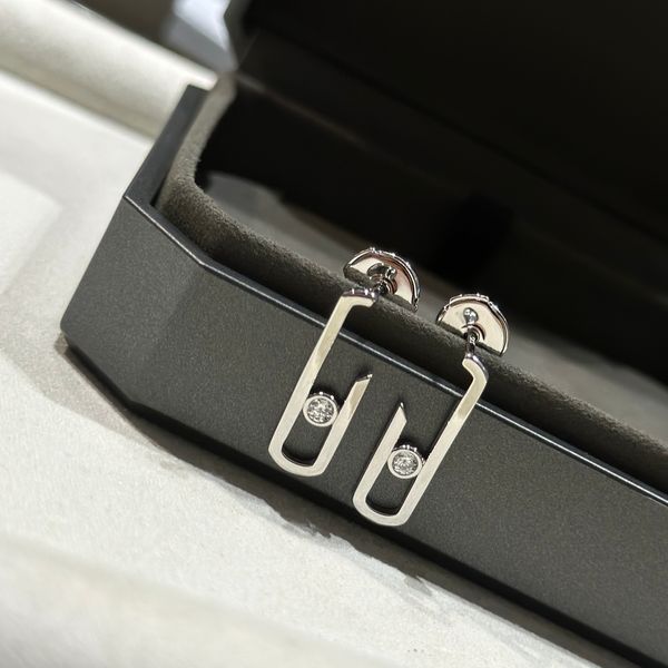 

luxury classic charm earrings move brand designer s925 sterling silver zircon hollow open square stud earrings for women jewelry party gift, Golden