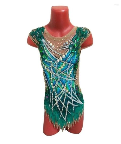 

stage wear liuhuo rhythmic gymnastics leotards women green spandex rhines competition costumes ice skating1843438, Black;red