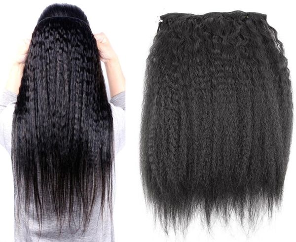 

clip in human hair extensions natural brazilian remy hair kinky straight clipins 10pcs 100g coarse yaki clip in human hair extens8791936, Black;brown