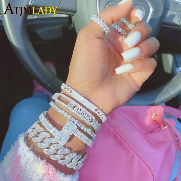 

charm bracelets gold color opened square cubic zircon charm bracelet iced out bling cz bangle for men women luxury jewelry 230814, Golden;silver