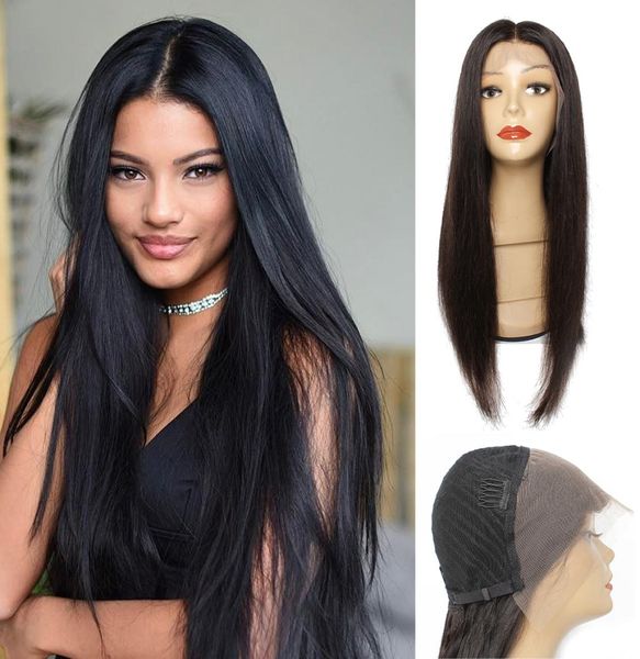 

kisshair 13x4 lace frontal wig natural color silky straight cuticle aligned brazilian remy human hair preplucked front wigs1547689, Black;brown