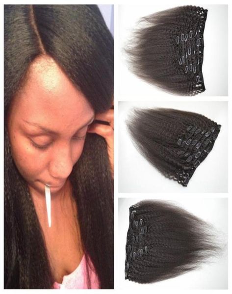 

clip in hair extensions 120g 7pcs 4a4b4c natural color coarse yaki hair extensions 100 human hair weaves geasy4082114, Black;brown