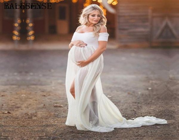 

maternity pography props split front pregnancy dress for po shoot shoulderless pregnant women dresses maxi maternity gown8902192, White