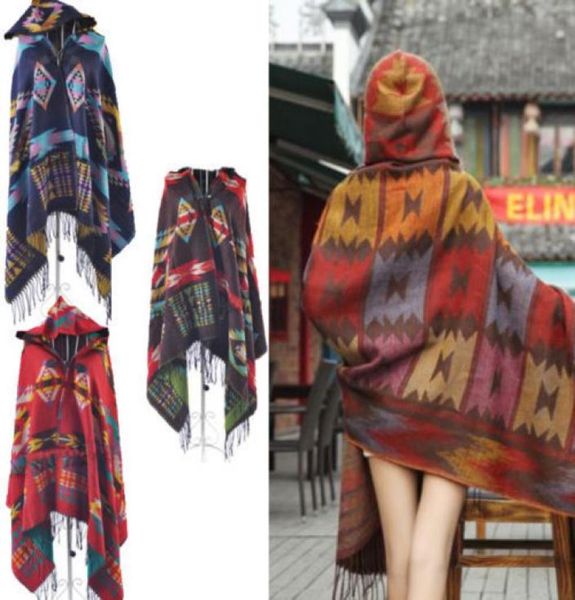 

new fashionwomen bohemian collar plaid cape cloak poncho jacket coat wool blend shawl scarf3497948, Black