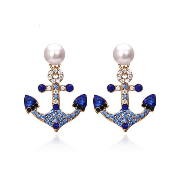 

stud 1 pair vintage women navy sailor style crystal anchor trend ear studs pearl earrings jewelry girls accessories gifts 230815, Golden;silver