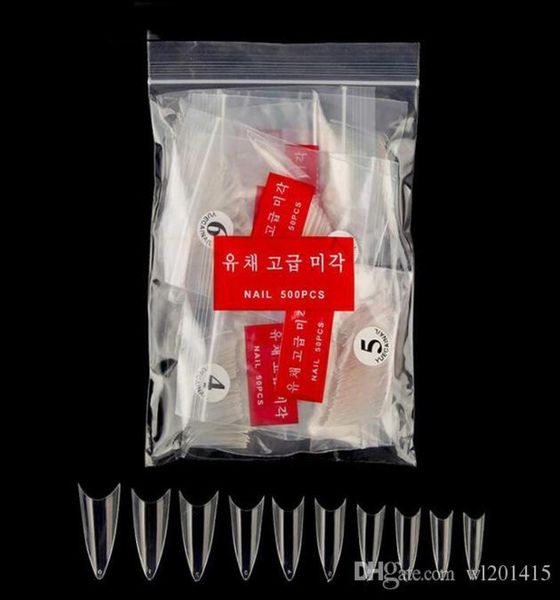 

500pcs false nails tips with 10 sizes half cover stiletto acrylic fake nail abs tip na6052843177, Red;gold