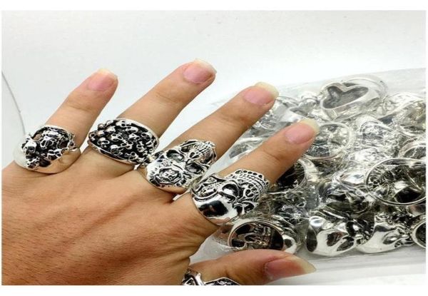 

whole lots 50pcs vintage skull carved biker men039s silver plated rings1266738