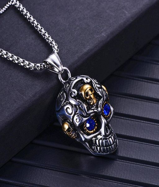 

fashion men party jewelry silver stainless steel punk skull necklace men silver necklaces gold mask pendants jewelry for gift6072094
