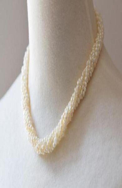 

multiple strand twining pearl necklace natural small pearl grain woven black and white short clavicle chain3897305, Silver