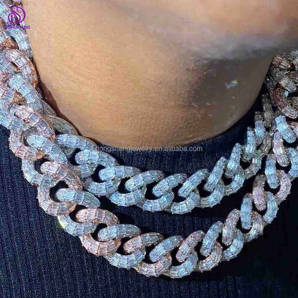 

925 silver jewelry through the drill pen 20mm 22mm hip hop necklace iced out vvs moissanite cuban chain