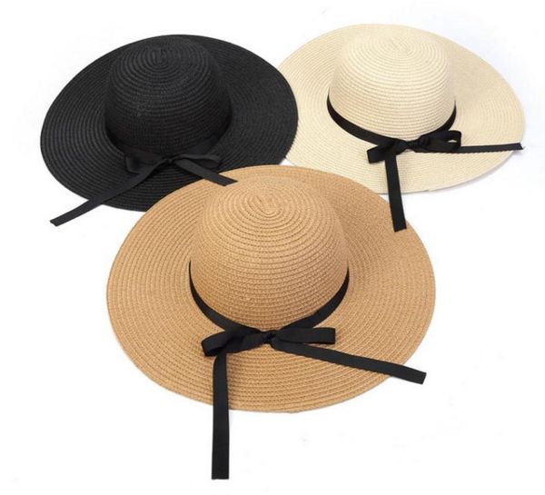 

summer girls grass braid hats children039s bow ribbon beach cap kids hollowedout sunhats baby fashion straw hat bows a92968571112, Yellow