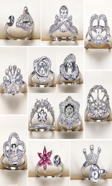 

whole pearl ring settings s925 silver ring settings 18 styles ring for women mounting rings adjustable size blank diy jewelry 1199188, Slivery;crystal