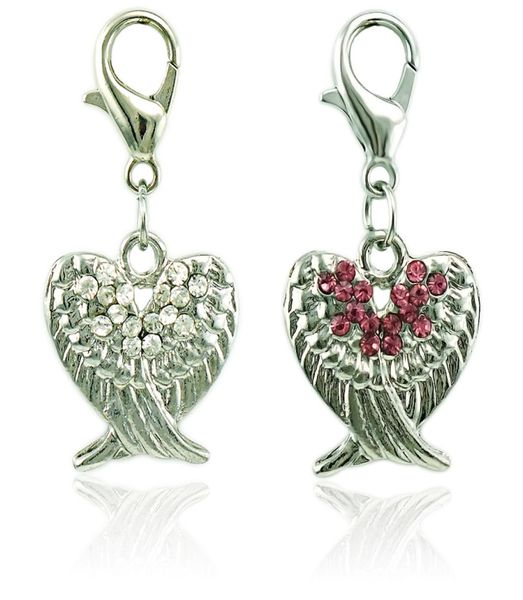 

jinglang charms with lobster clasp dangle rhinestone double wings pendants diy charms for jewelry making accessories7071326, Bronze;silver