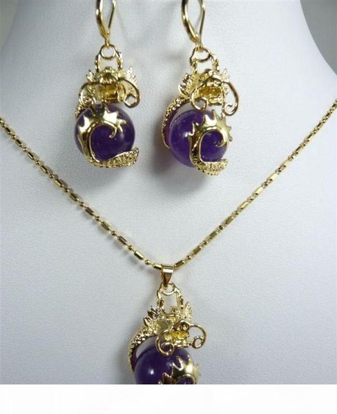 

whole 5 color12mm green purple blue jadeamethystblack agate dragon pendant earrings7202223, Silver