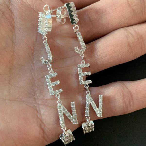 

hoop huggie custom name earrings crystal letter earring exaggerated letters dangle earrings party show long statement earrings 230814, Golden;silver