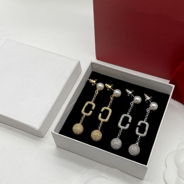 

2023 earrings designer for women stud luxury gold heart shape pearl crystal gold double v letter 925s silver jewelry classic a5, Golden;silver
