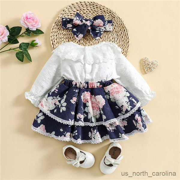 

girl's dresses baby girls dress and headband infant outfit long sleeve ruffled collar flower print layered dress and headdress r230815, Red;yellow