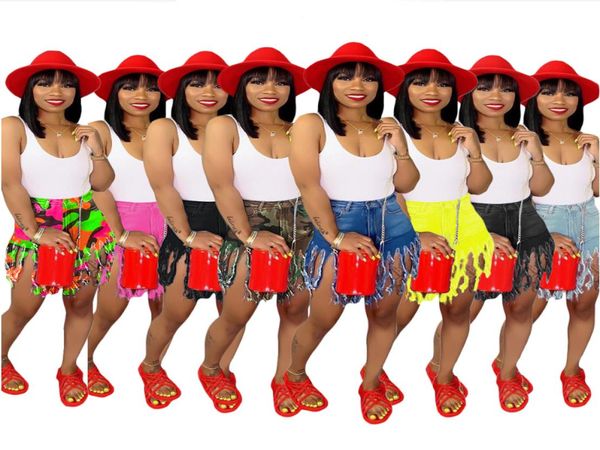 

2020 summer women denim shorts ripped tassel jeans short trousers camo candy color pantskirt streetwear hiphop pants biker shorts 3142110, White