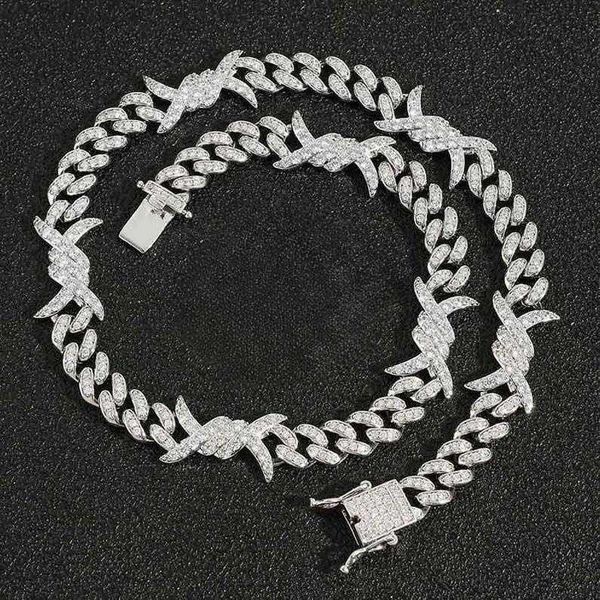

hiphop 12mm barb wire cuban link chain 925 sterling silver iced out vvs moissanite cuban chain