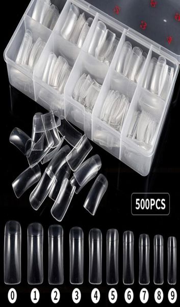 

500pcsbox natural clear false acrylic nail tips fullhalf cover tips french sharp coffin ballerina fake nails uv gel manicure too9452583, Red;gold
