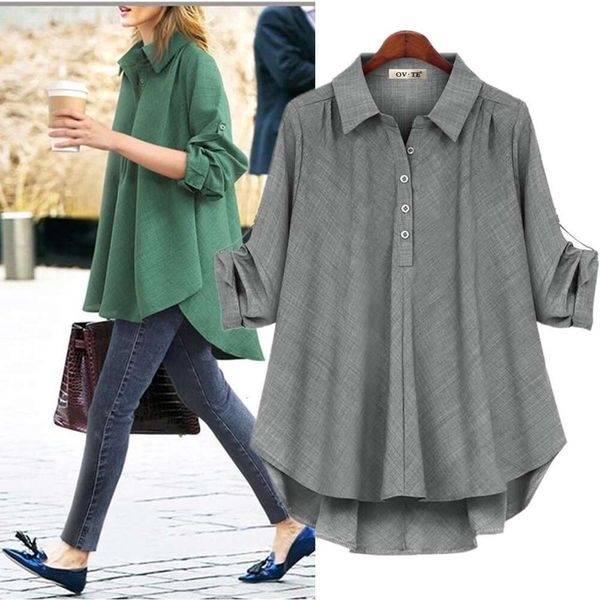 

womens clothing spring blouses and autumn style two color fabric shirt large size loose slim looking medium long, White