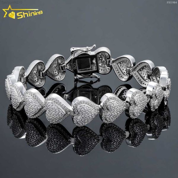 

sale13mm heart shape cuban chain bracelet vvs moissnaite iced out hip hop jewelry vvs moissanite cuban chain, Silver