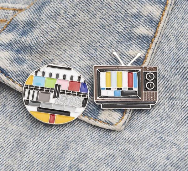 

cartoon tv set shaped brooch pins enamel funny metal brooches for girls gift jewelry button collar badges bag clothes denim shirt 2728995, Gray