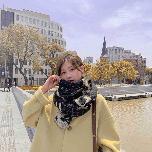 

korean 70 doublesided off version design versatile women's warm shawl in autumn winter and thickened imitation cashmere scarf outside t, Blue;gray