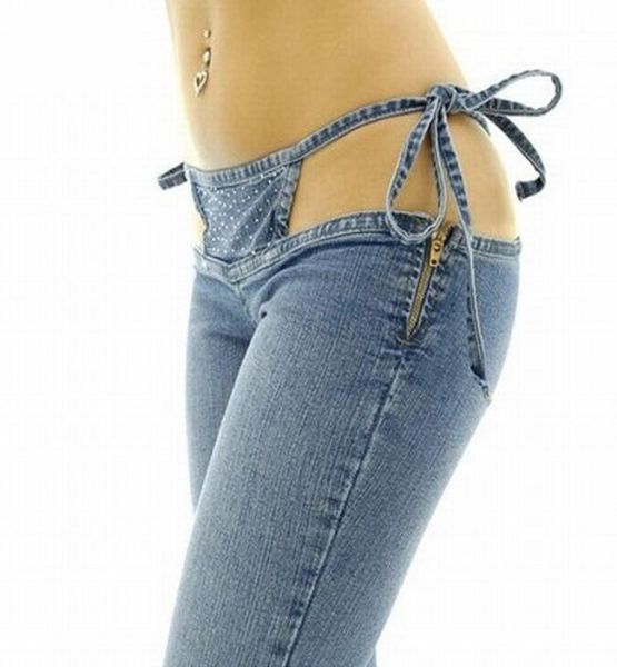 

personality women039s slim ultra waist bikini jeans fashion drawstring trousers comfortable flares pants 2010142603016, Blue