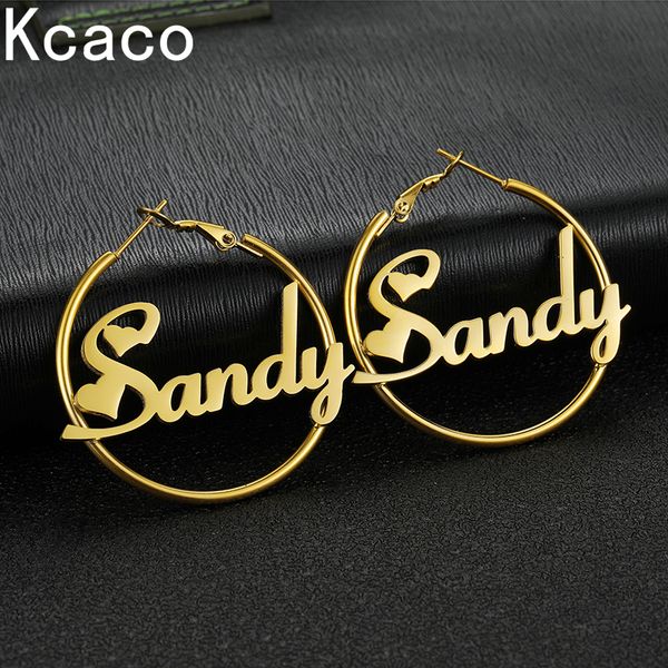 

hoop huggie kcaco personalized stainless steel girls name hoops earrings custom letters cricle earrings unique birthday party gifts jewelry, Golden;silver