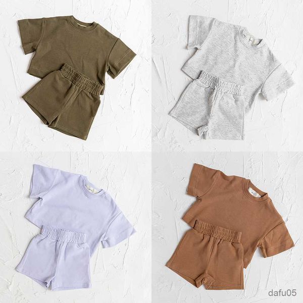 

clothing sets 2023 european new fashion men's and women's baby set solid summer short sleeve shorts two piece sports set newborn b, White