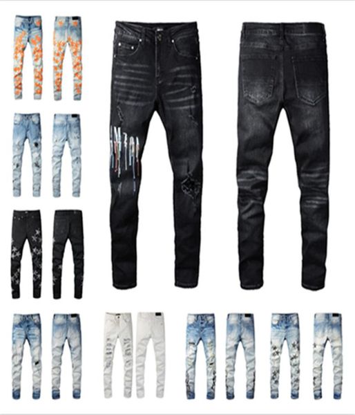 

amirs casual streetwear black slim fit jeans men 2022 new autumn masculina letter jeans pants men trendy dance club skinny jeans t4417861, Blue