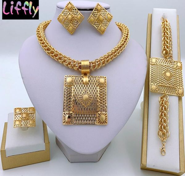 

liffly dubai gold jewelry sets for women big necklace african beads jewelry set nigerian bridal wedding costume jewelry 2011257904430, Black