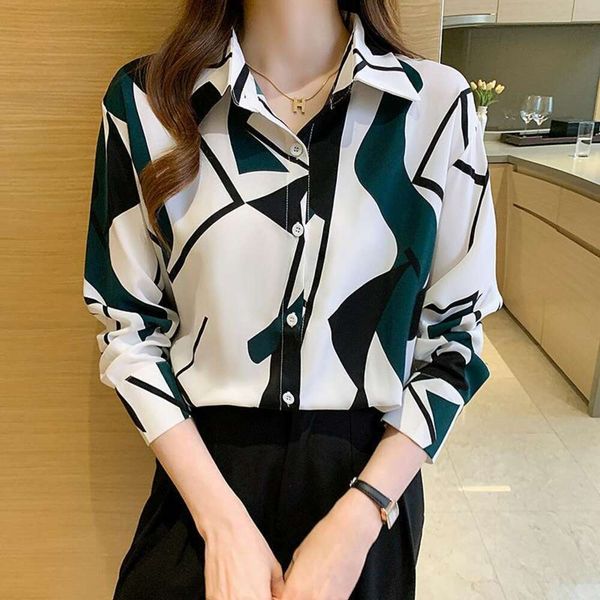 

print shirt for women design sense niche autumn all matching chiffon long sleeved, White