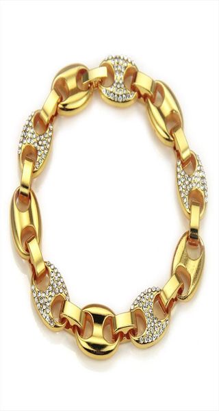 

11mm coffee beans link chain hip hop goldsilver link fashion rhinestone punk bracelet charms men women jewelry gift 21cm7008232, Black