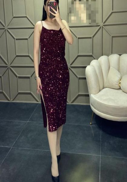 

burgundy sparkling evening wear dresses 2023 high side split modest african women formal dress birthday party dinner prom gowns ce9519528, Black;red