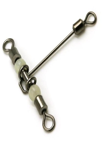

100 pieceslot 3 way swivel luminous tshape crossline rolling swivel with glow beads stainless carp fly fishing hook connector8276740