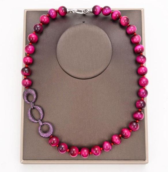 

guaiguai jewelry 14mm round red tiger039s eye necklace cz pave connector handmade for women real gems stone lady fashion jewell4344055, Silver