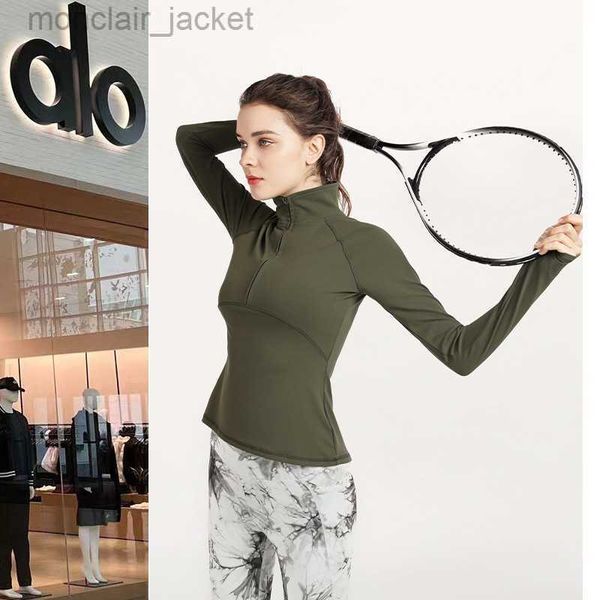 

t shirt desginer alos yoga new long sleeve training suit spring and autumn stretch casusports breathable quick drying women's suit, White