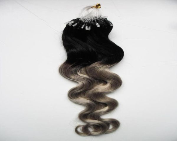 

silver ombre body wave micro loop hair extensions 1g 100s t1bgray rey ombre human hair mikro ring extensions9401219, Black