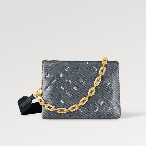 

explosion women's new handbag bags m23071 coussin pm showcases soft padded lambskin leather printed strap chunky gold chain evening bag
