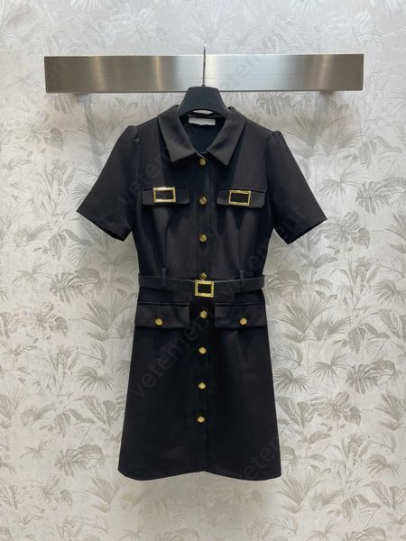 

23ss designer dress for woman elegant clothe double letters hardware decoration fake pocket design buckle decoration short sleeve waisted la, Black;gray