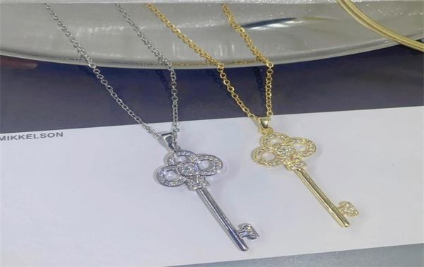 

key necklace of the new trend full diamond necklaces female ins personality niche titanium steel south american clavicle chain gol8032964, Silver