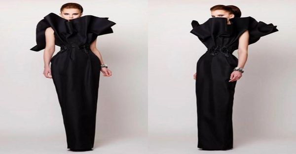

special design black evening dresses sleeveless vintage prom gowns pageant column ruffle sash high neck floor length formal party 9388060, Black;red