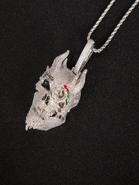 

iced out men big skull pendant cubic zircon gold silver color plated hip hop necklace rock jewelry3216829