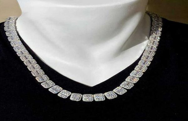 

men039s baguette tennis cuban chain bling diamond choker icy necklace5383678, Silver