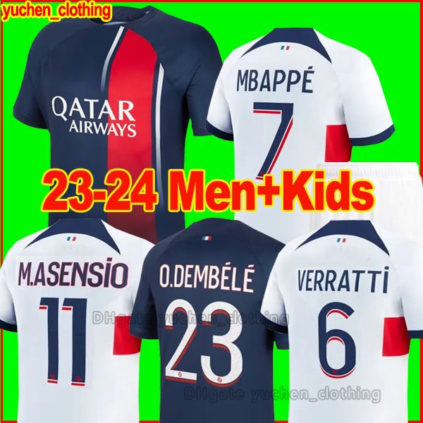

o.dembele 23 24 psgs soccer jerseys mbappe maillot de football 2023 2024 hakimi verratti zaire-emery m.asensio g.ramos jersey men kids set m, Black;yellow
