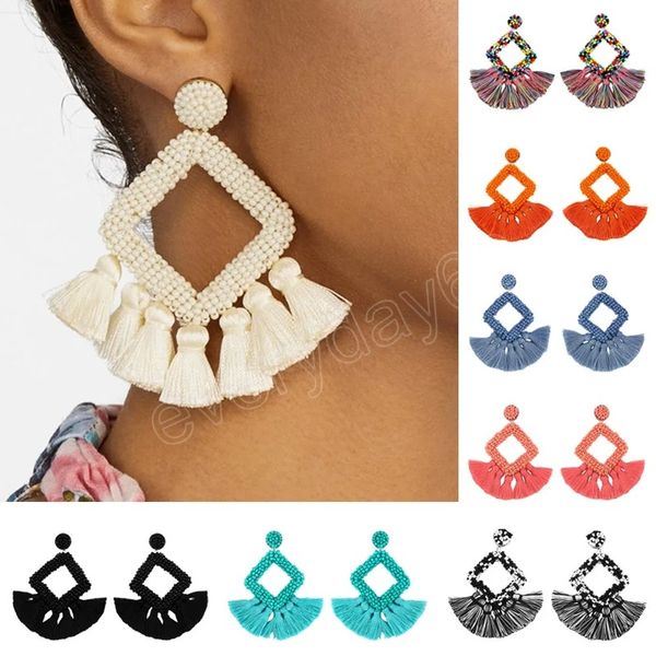 

bohemian beads drop earrings statement geometric tassel trendy dangle earring for women handmade boho ethnic jewelry party gifts, Silver