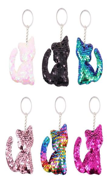 

12pcs cat keychains colorful sequins glitter key holder keyring key chain for car key cellphone tote bag handbag charms8030334, Slivery;golden