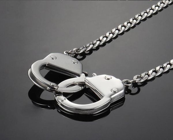 

pendant necklaces chian handcuffs necklace mens stainless steel long gifts for male accessories personality hip hop rock whole1019921, Silver